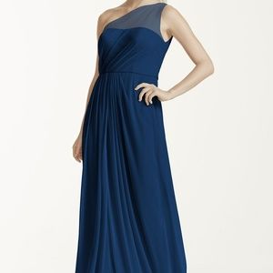 David's Bridal Long Mesh Bridesmaids Dress